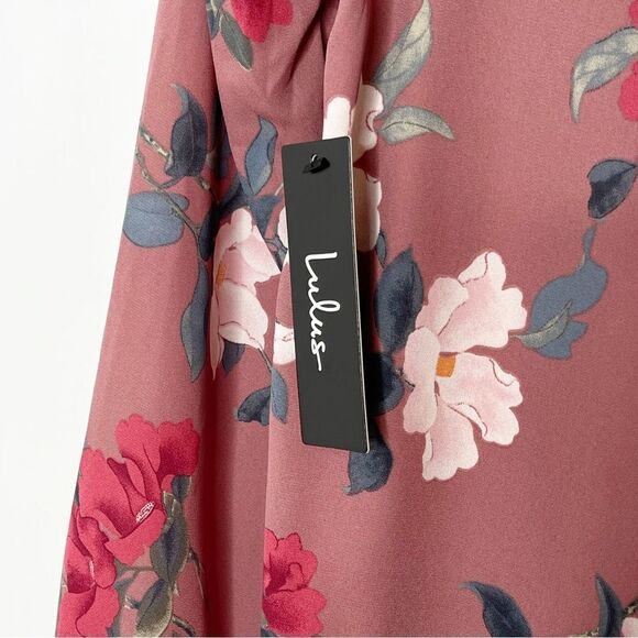 Lulus Rosalinda mauve floral print long sleeve shift dress - size small - Picture 4 of 8